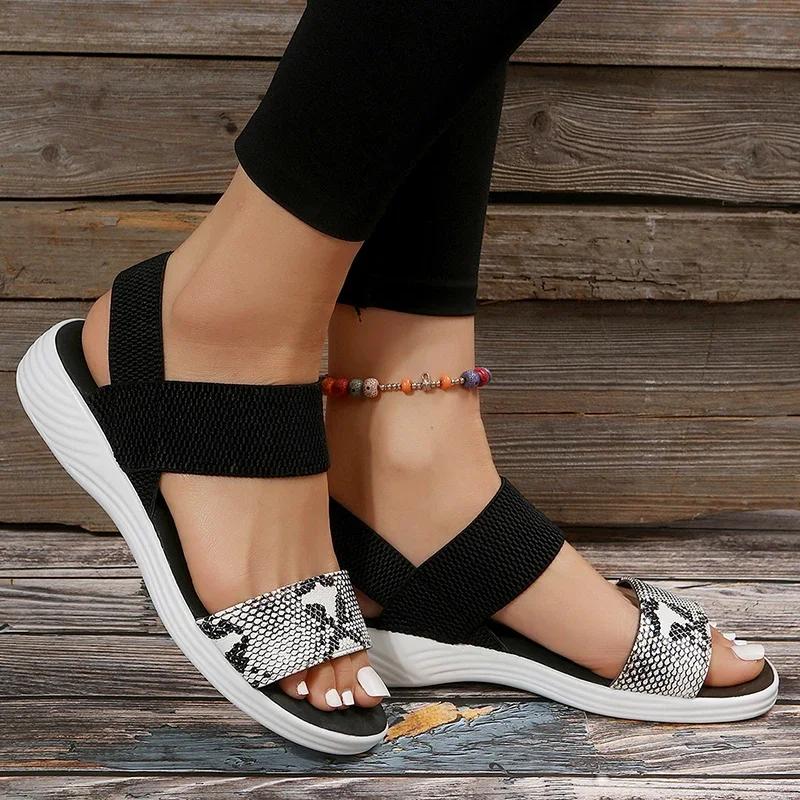 Fashion Snakeskin Print Wedge Sandals for Women Summer 2025 Fashion Non Slip Beach Shoes Woman Lightweight Causal Sports Sandalias Mujer