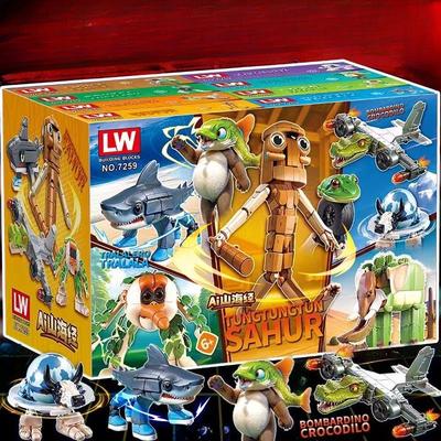 8 Stili Animali Italiani Brainrot Tung Tung Sahur Blocchi da Costruzione Tralalelo Tralala Squalo Mattoncini Giocattolo Regalo per Bambini Bambini