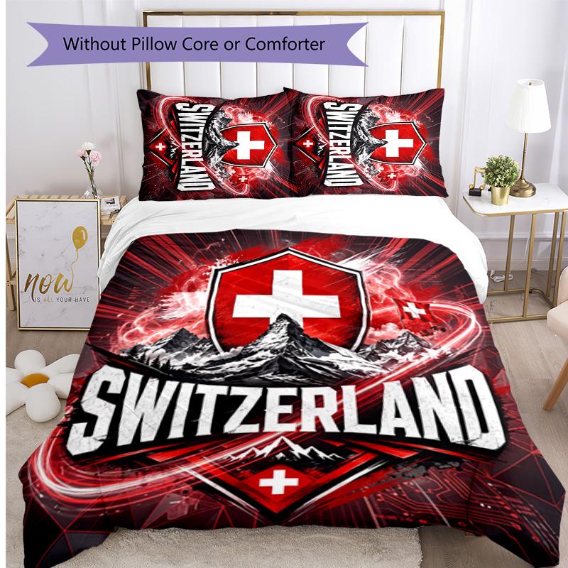 Set Lenzuola Stampate Caldo e Traspirante 3 Pezzi con Motivo Calcio Svizzero, Copriletto come Regalo per Inaugurazione Casa o Vacanze