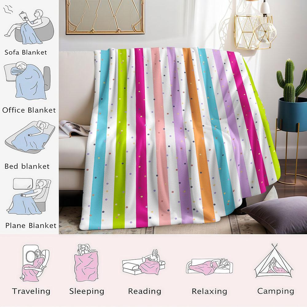 Rainbow Dot Stripe Flannel Blanket Warm Soft Halloween Christmas Decorative Couch Warm Cozy All-Season Gift