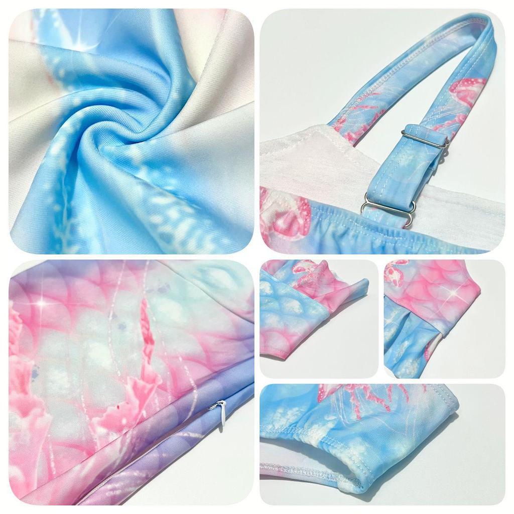Girls' Three-Piece Mermaid Swimsuit - Split Style, Sizes S-L
