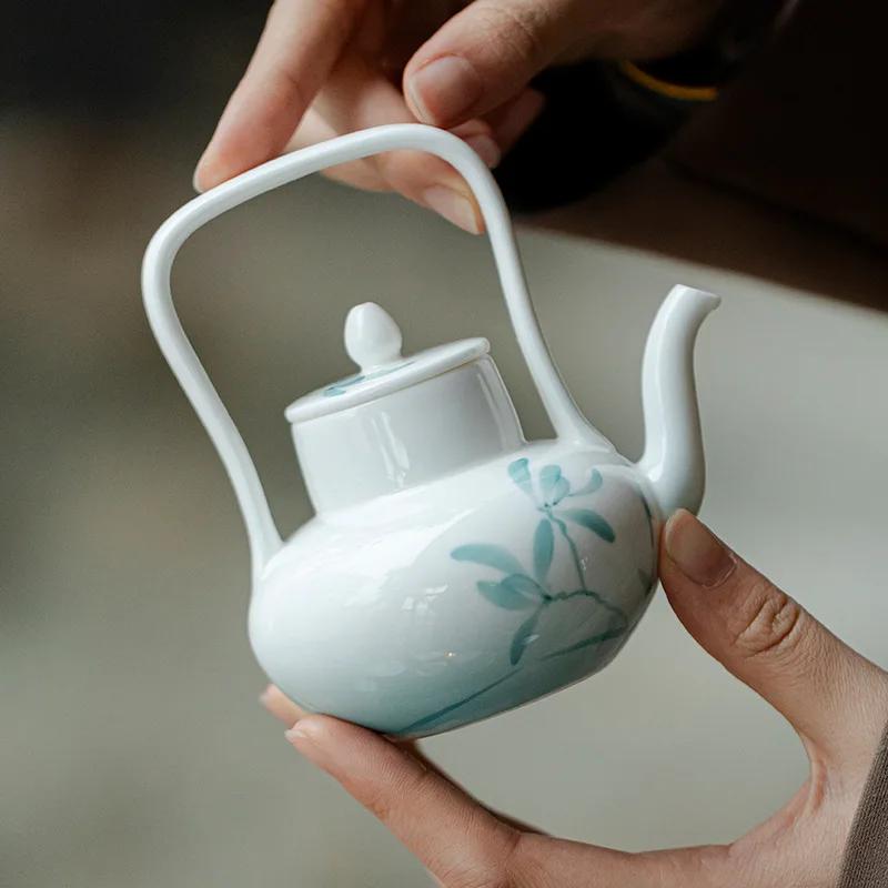 Hand Painted Orchid Ceramic Teapot with Filter Vintage Gradient Glaze Tea Set Gift for Home Decor Tea Lovers