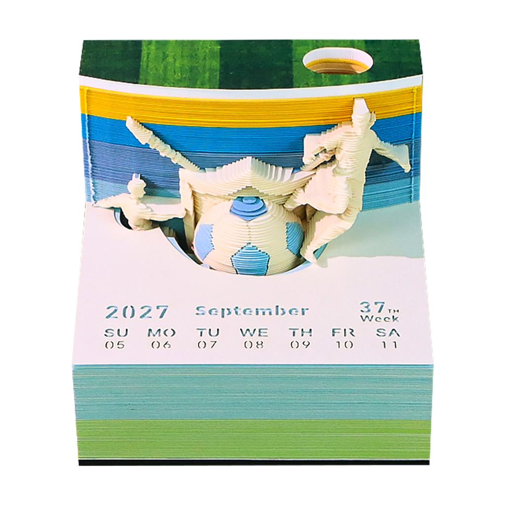 WorldCup Theme 3D Football Memo Pad Creative Soccer Paper Sculpture Calendar DIY Desk Decor Souvenir with Pen Holder&Gift Box