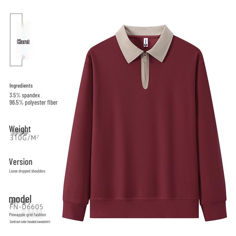 College Style Color-Block Polo Sweatshirt with Lapel and Custom Print Logo 4XL