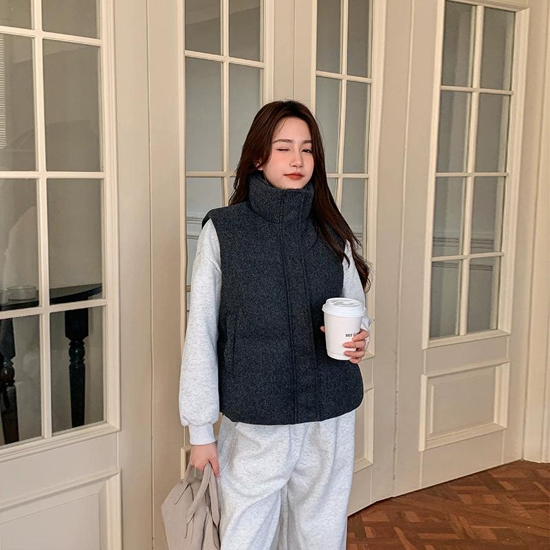 Short Down Cotton Vest Women's Korean Fashion Stand-up Sleeveless Zipper Student Vest Jacket Black Gray Waistcoat Tide