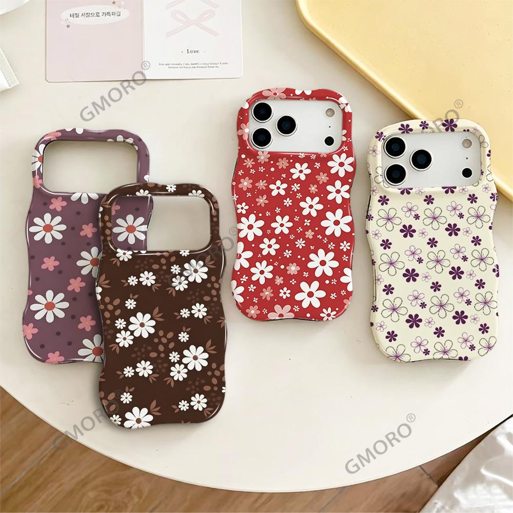 Contrasting Color White Floral Wavy Film Two-in-one High-end Women's Apple 17pm European and American Hot-selling iPhone16