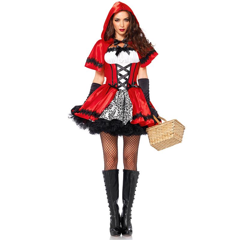 Halloween Little Red Riding Hood Costume, Castle Queen Costume, Gothic Skirt with Hooded Shawl, Maid Costume