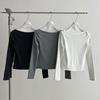 Lu Xi Retro High-Intellect Boat Neck Slim Fit Long Sleeve Top for Women - Autumn Edition