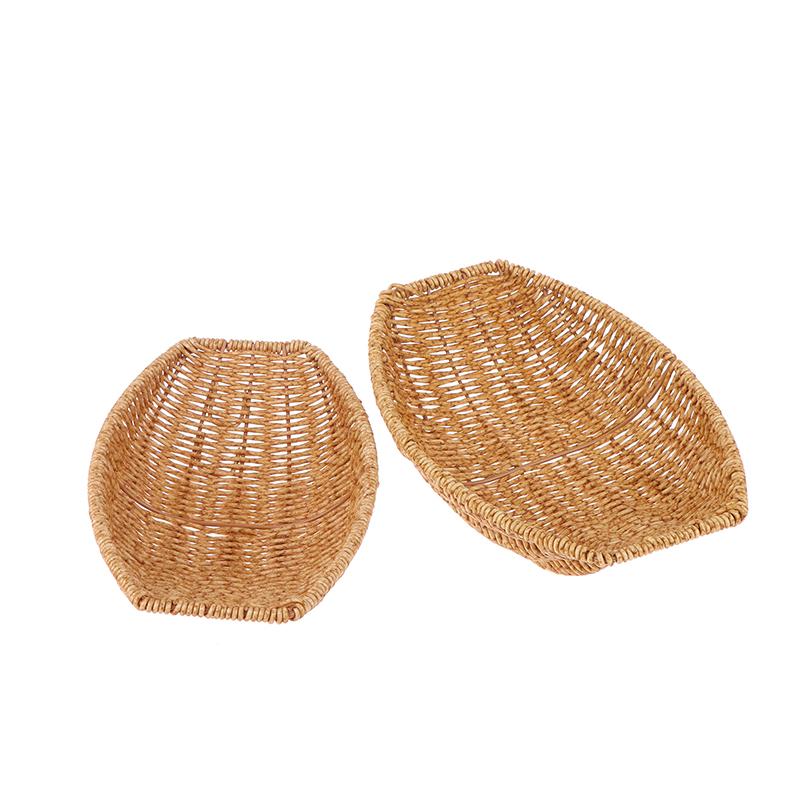 Square Oval Rattan Fruit Bread Snacks Storage Tray Coffee Bar Display Basket Nordic Desktop Cosmetic Sundries Organizer