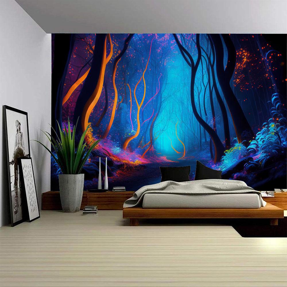 Tapeçaria Floresta Colorida Estética Sonhadora Pendurado na Parede para Dormitório Escritório em Casa Pôster de Fundo para Sonhos