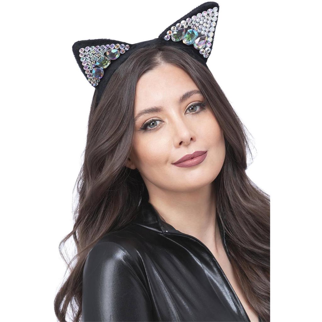Smiffys Haarreif mit Katzenohren und Schmucksteinen für Damen