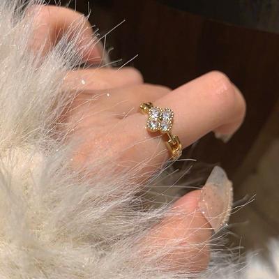 French Gold Wind Zircon Flower Opening Ring Niche High-end Index Finger Ring Exquisite Elegant Versatile Jewelry Women