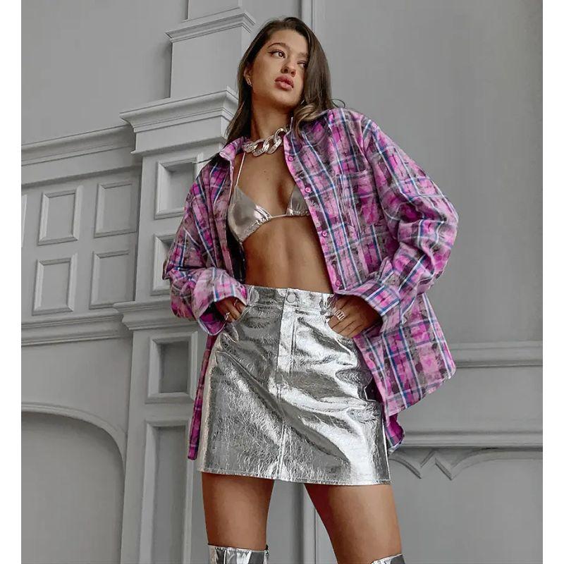 Loose Casual Shirt Jacket European and American Retro Plaid Long sleeve Shirts Loose Casual Shirt Women
