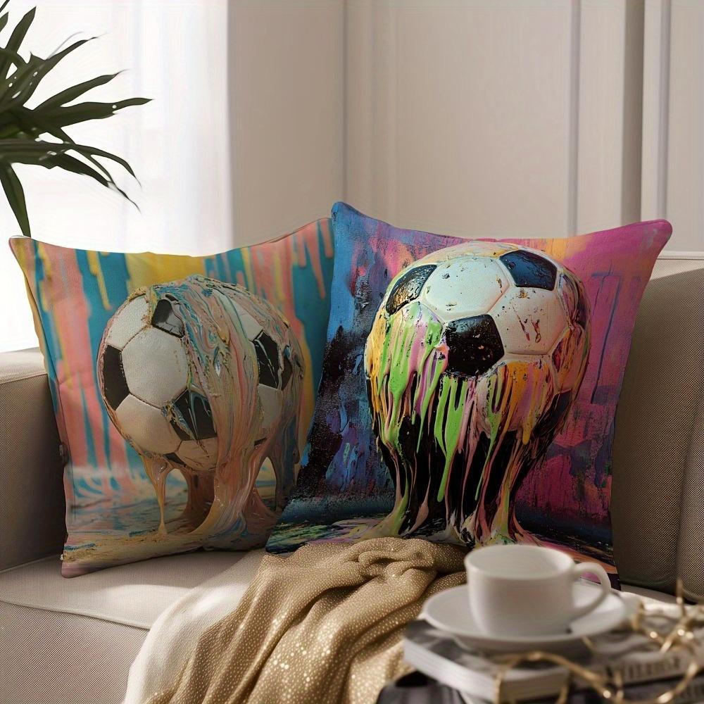 4Pcs Double-Sided Printed Throw Pillow Covers, Colorful Melting Football Print Cushion Cases, Artistic Sporty Home Decor