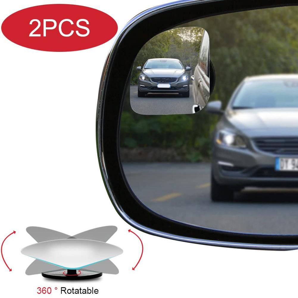 2Pcs Blind Spot Mirror Rearview Convex Adjustable Side Mirrors Fan Shape Frameless Sway Rotate Wide