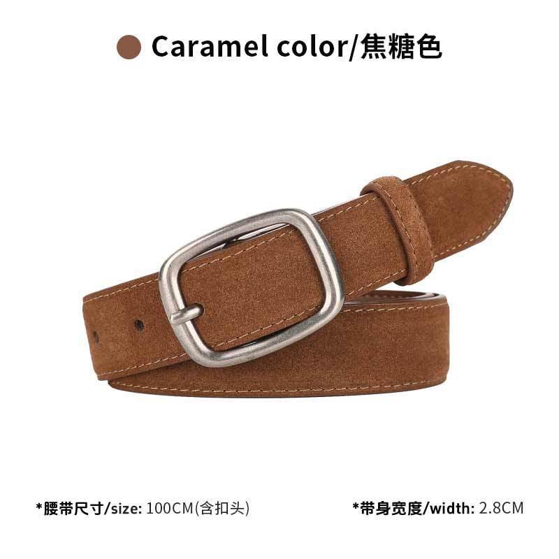 Echtes Leder Wildleder Gürtel Damen Dekoration Modisch und Schlicht High-End Hong Kong-Stil Retro Literarisch Dornschließe Gürtel Tide