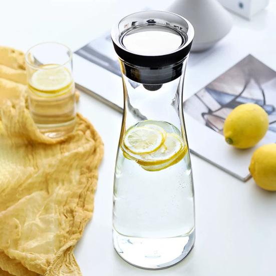 Glass Water Pitcher, Heat Resistant Cold Brew Jug with Lid, 800ml/1200ml/1500ml Large Iced Tea Carafe for Fridge