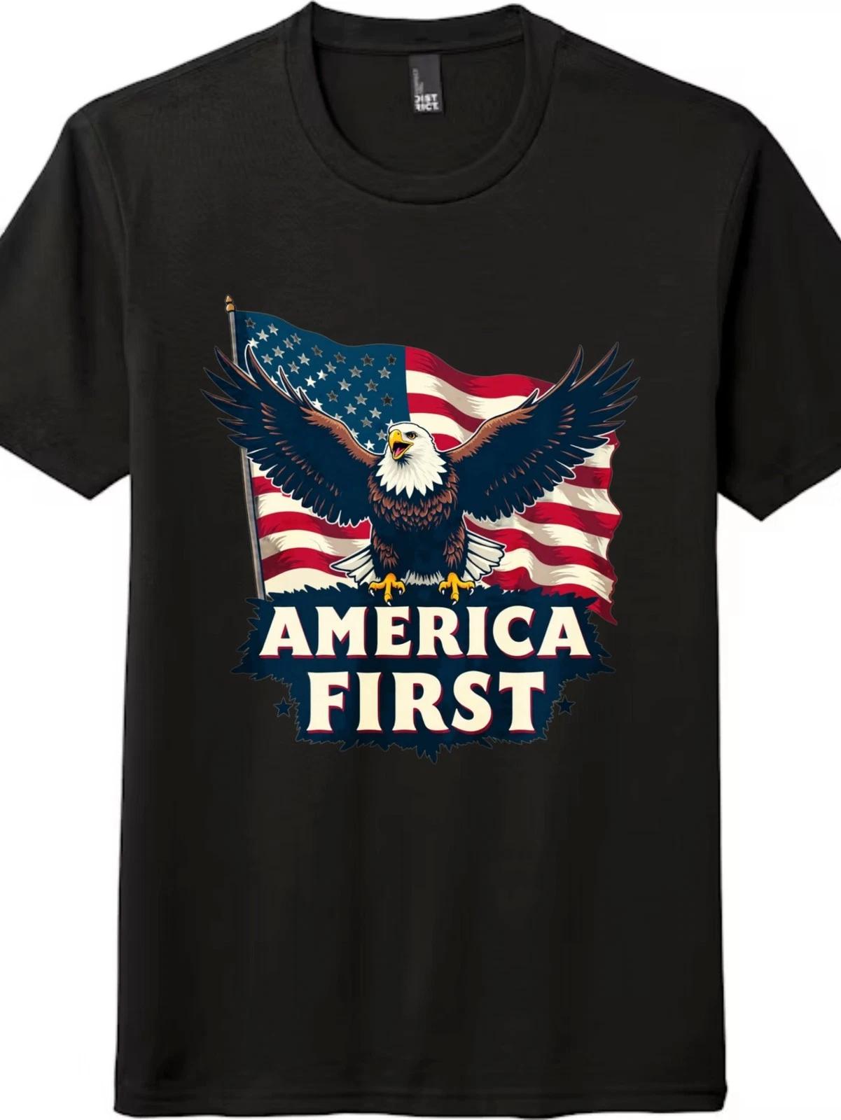 America First Bald Eagle Graphic Shirt Unisex USA Flag Patriotic Daily Wear Tee 2XL