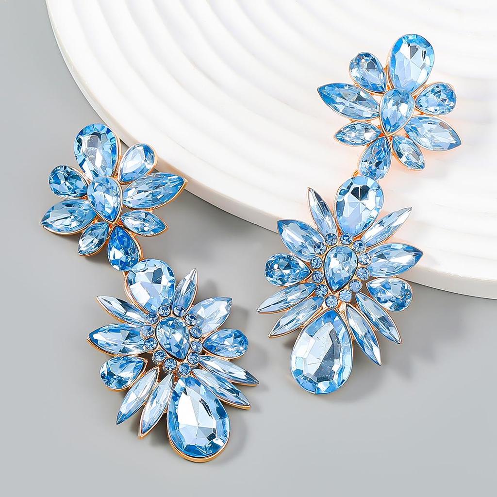 Exaggerated Multi-Layer Diamond Floral Alloy Earrings for Women