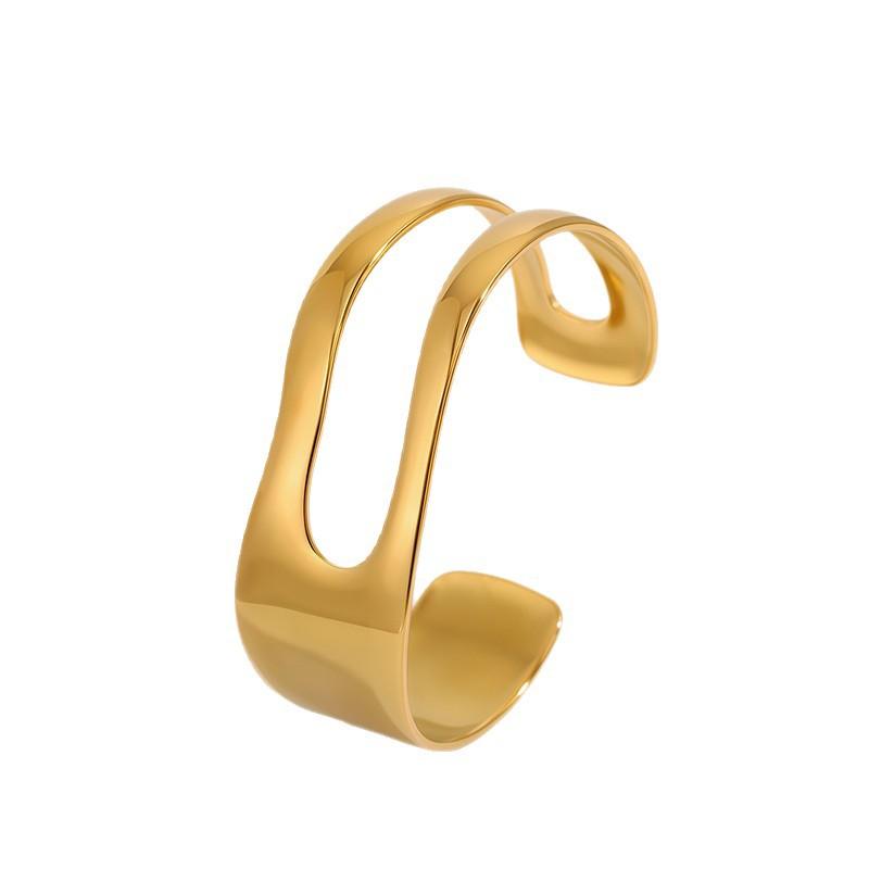 Stainless steel  women's opening C-shaped hollow irregular K gold-plated glossy  exaggerated and simple design arm ring