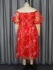 AOMEI Red Floral Off Shoulder Puff Sleeve Dress A Line Elegant Plus Size Ball Gowns Dresses for Ladies
