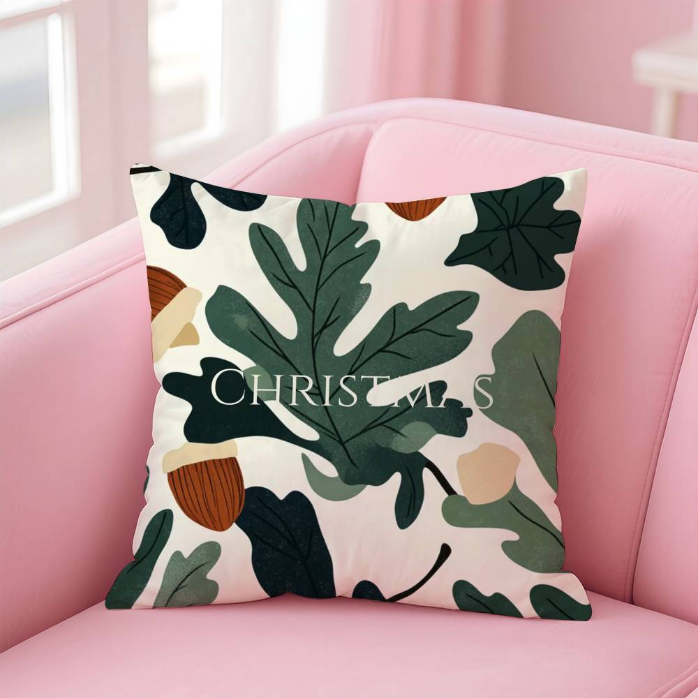W-Winter Christmas P-Pine Leaf Pillow Case Anti-dustmite Pillow Invisible Zipper Silky Short Plush Sofa Cushion Cover