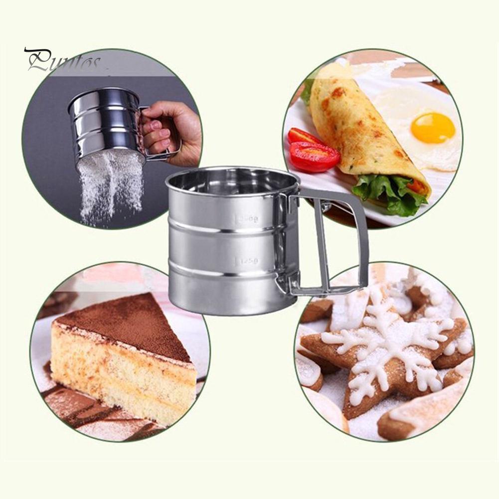Puntos Stainless Steel Powder Flour Sieve Cup Mesh Strainer Baking Kitchen Gadget Tool