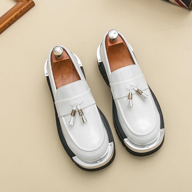 

Модные Классические Мужские Лоферы Черные Белые Мужские На Толстой Подошве Прочные Повседневные Удобные Модные Туфли с Бахромой Социальные Туфли Размеры 38-46 43 белый