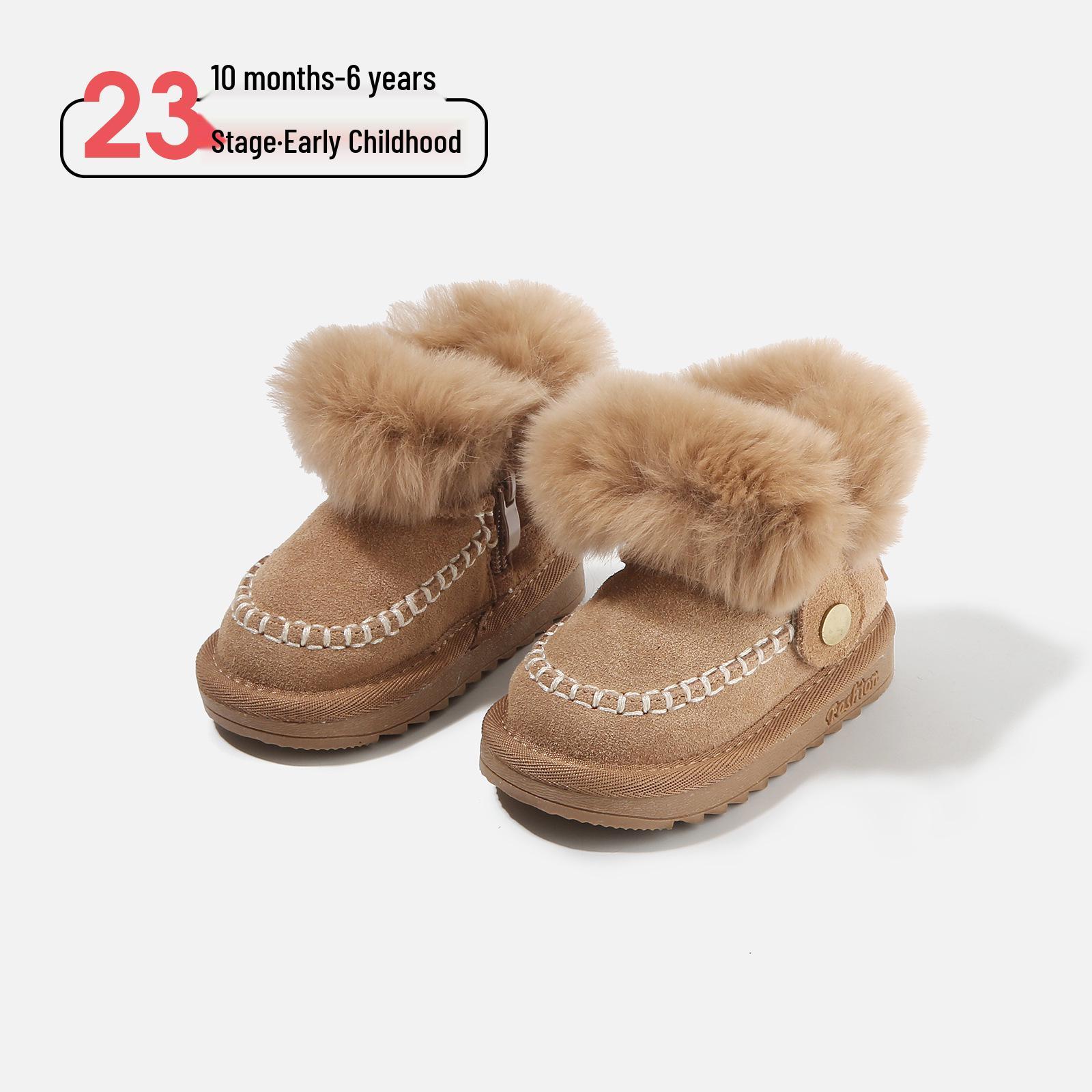 

2025 Winter Toddler Fur-Trimmed Mid-Top Snow Boots - Warm, Fashionable, Anti-Slip Cotton Shoes for Boys and Girls. Factory Order 15-19 (120 pairs)