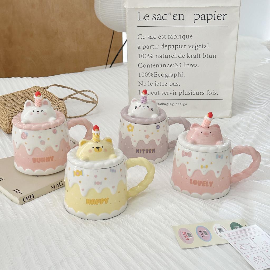 Ins Roztomilý Keramický Hrnek na Vodu Nový Narozeninový Dárek pro Dívky Hrnek Vysoké Hodnoty s Víčkem Hrnek na Dort