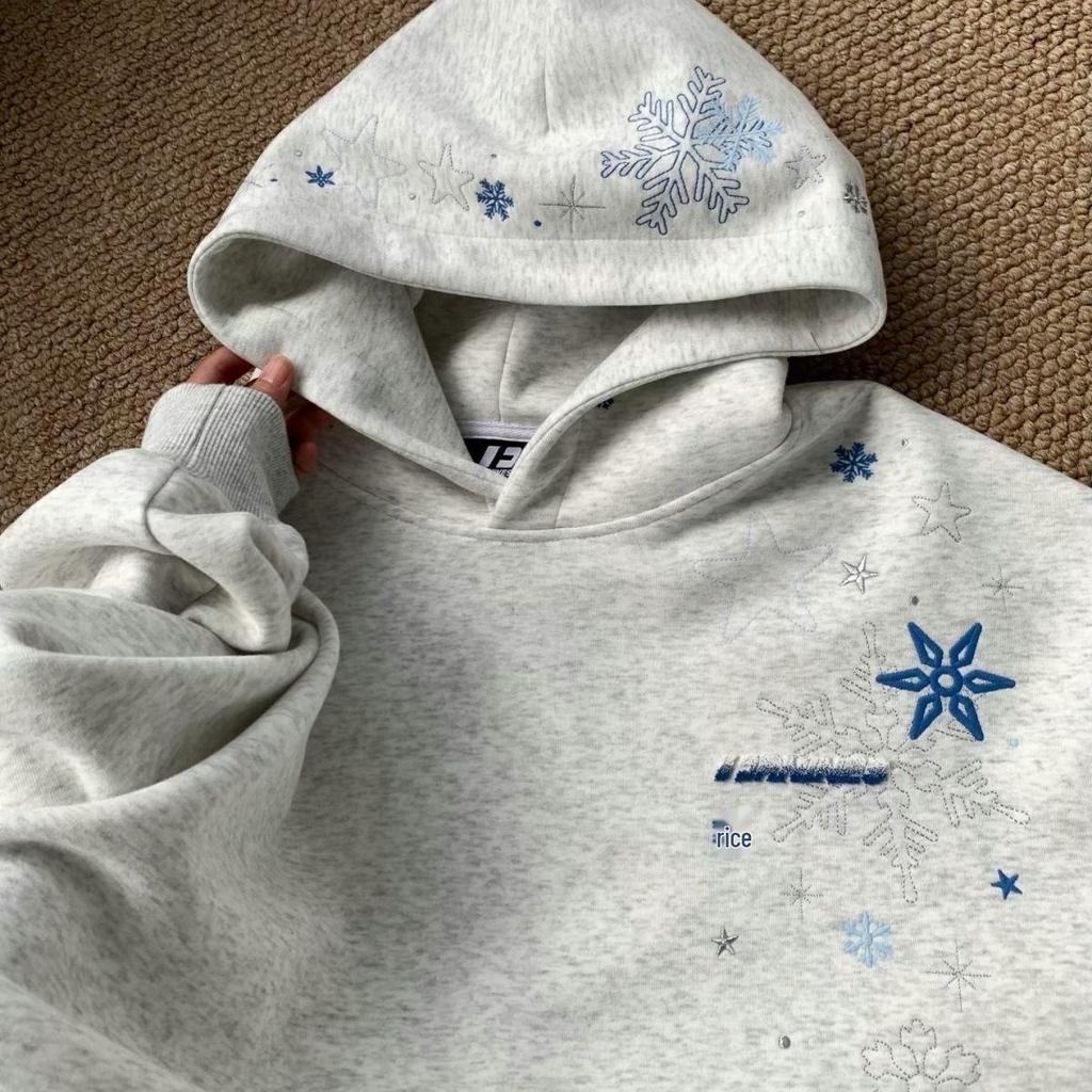 Unisex Snowflake Embroidery Hoodie - Autumn/Winter Loose Fit Jacket with Trendy Design