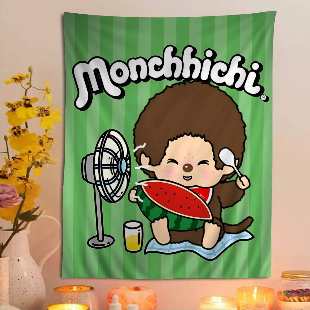Cute Mmonchhichiss Anime Tapestry Hippie Flower Wall Carpets Dorm Decor Cheap Hippie Wall Hanging