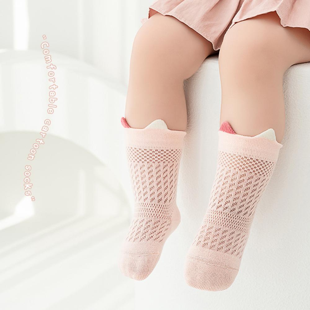 Seamless Mesh Baby Socks Thin Breathable Cotton Newborn Socks Cute Solid Color Ear Toddler Socks