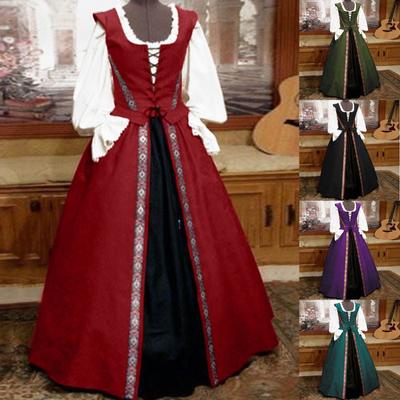 Rochie de damă în stil curte, la modă, leagăn mare, vintage, cu mâneci lungi, cu gât pătrat, în talie, rochie în două piese