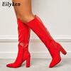 Eilyken Fashion Women Knee-High Boots Pointed Toe Zipper Chunky High Heels Shoes Autumn Winter Female Long Boots Footwear Shoes