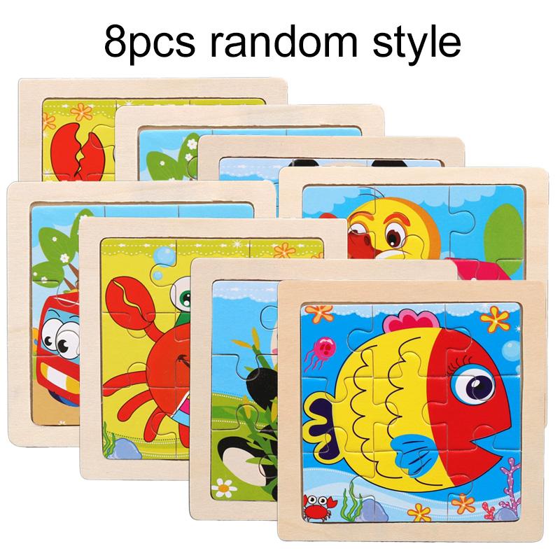

4/8 Шт. Дитячі дерев яні пазли 11 см/4,33 дюйма Мультяшний візерунок тварин/транспортних засобів Дитячі Монтессорі Освітні іграшки TMZ