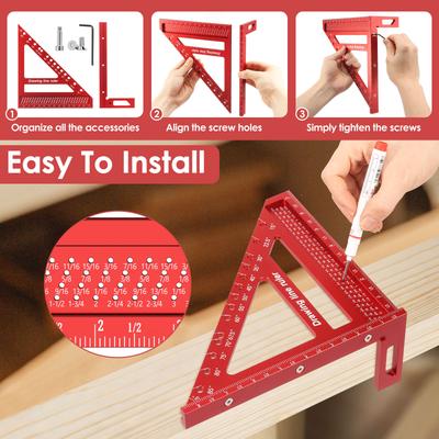 3D Multi Angle Measuring Ruler 8.5 Inch Square Protractor 15-90 Degree Miter Triangle Drawing Line Ruler for Engineer Carpenter