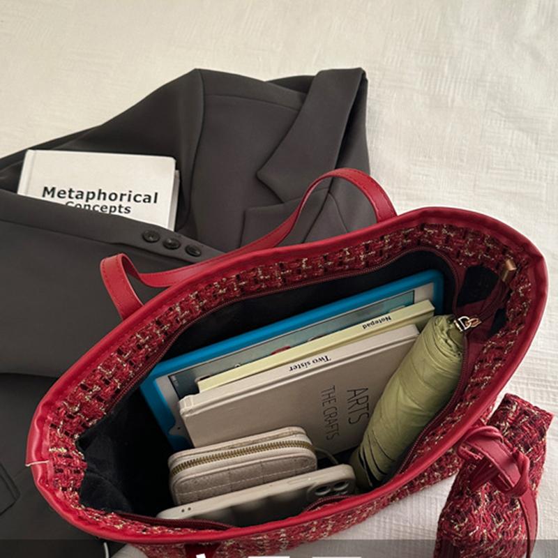 Large Capacity Women Shoulder Underarm Bags Simple Plaid Versatile Ladies Tote Bag Purse Portable Female Handbags with Zipper