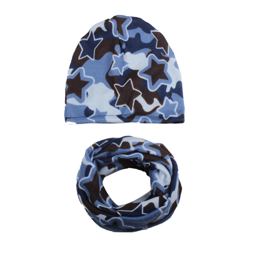 Cotton Hat Scarf Set Cute Star Print Kids Beanie + Scarf Collar Autumn Winter Kids Cap