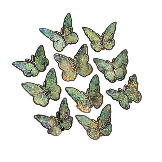 

10 шт. Голографічні наклейки-метелики Водонепроникні ПЕТ-наклейки для ноутбуків, пляшок для води, чохлів для телефонів, саморобних виробів, скрапбуків, журналів, вінтажний богемний декор зелений