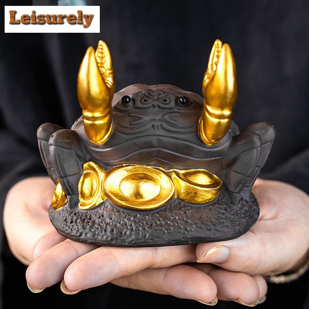 Creative Crab Purple Sand Tea Pet Handmade Gold Painted Tea Play Figurine Toy Tea Brush Holder Pen Rack Tea Plate Table Ornament