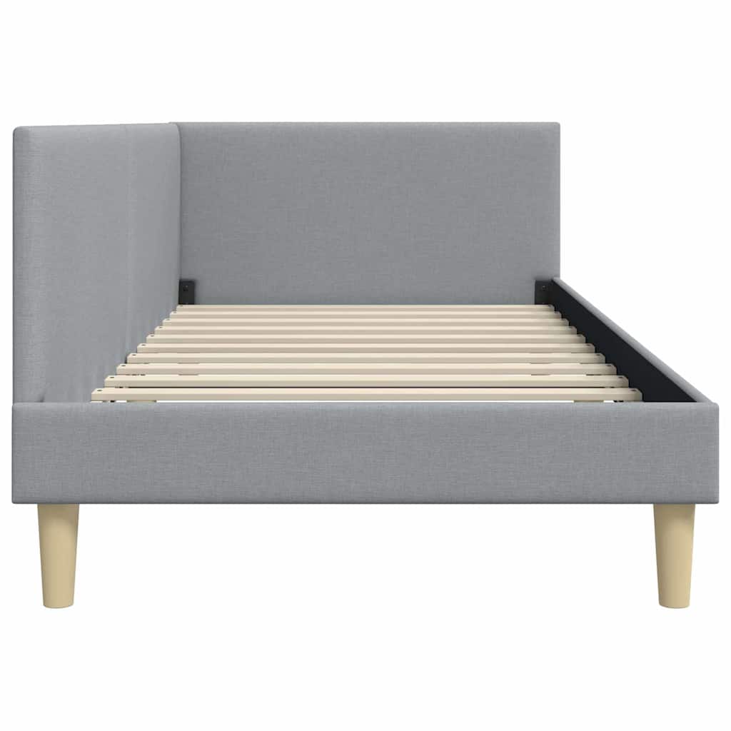 Corner Bed Frame Light Grey 100 Cm X 200 Cm Fabric and Plywood