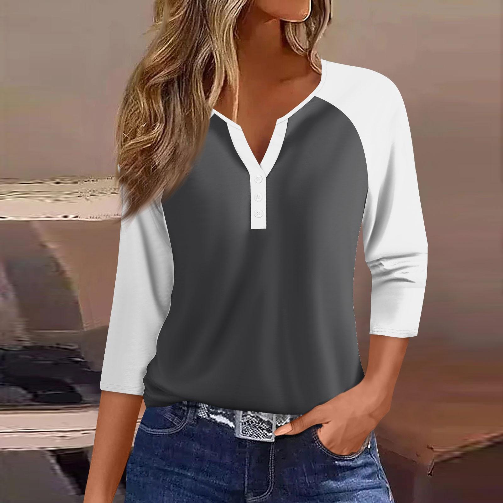 

Жен. Футболка Футболка с принтом Пуговицы Рукав 3/4 Рукав реглан Повседневные Выходные Мода Классический V-образный вырез Обычный Топ L чёрный