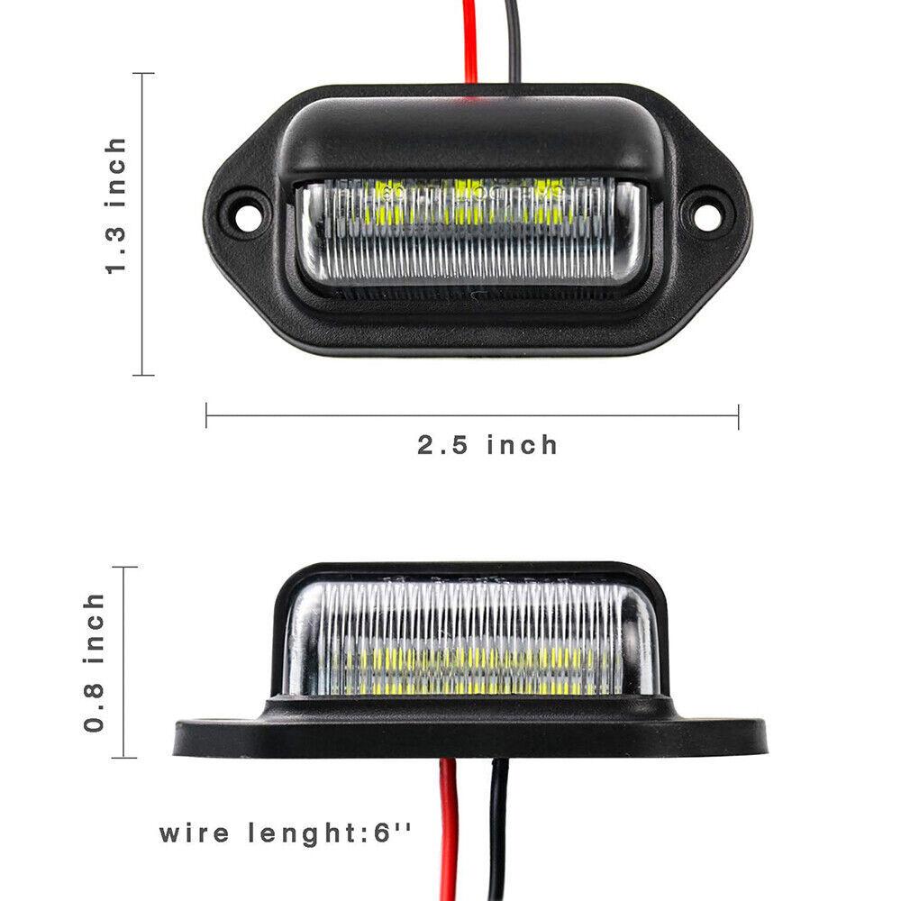 Universal 6 LED Car Truck License Plate Lights Truck RV Trailer Van Tail Lamp Waterproof Signal Lamp White Lighting Bulbs 12-24V