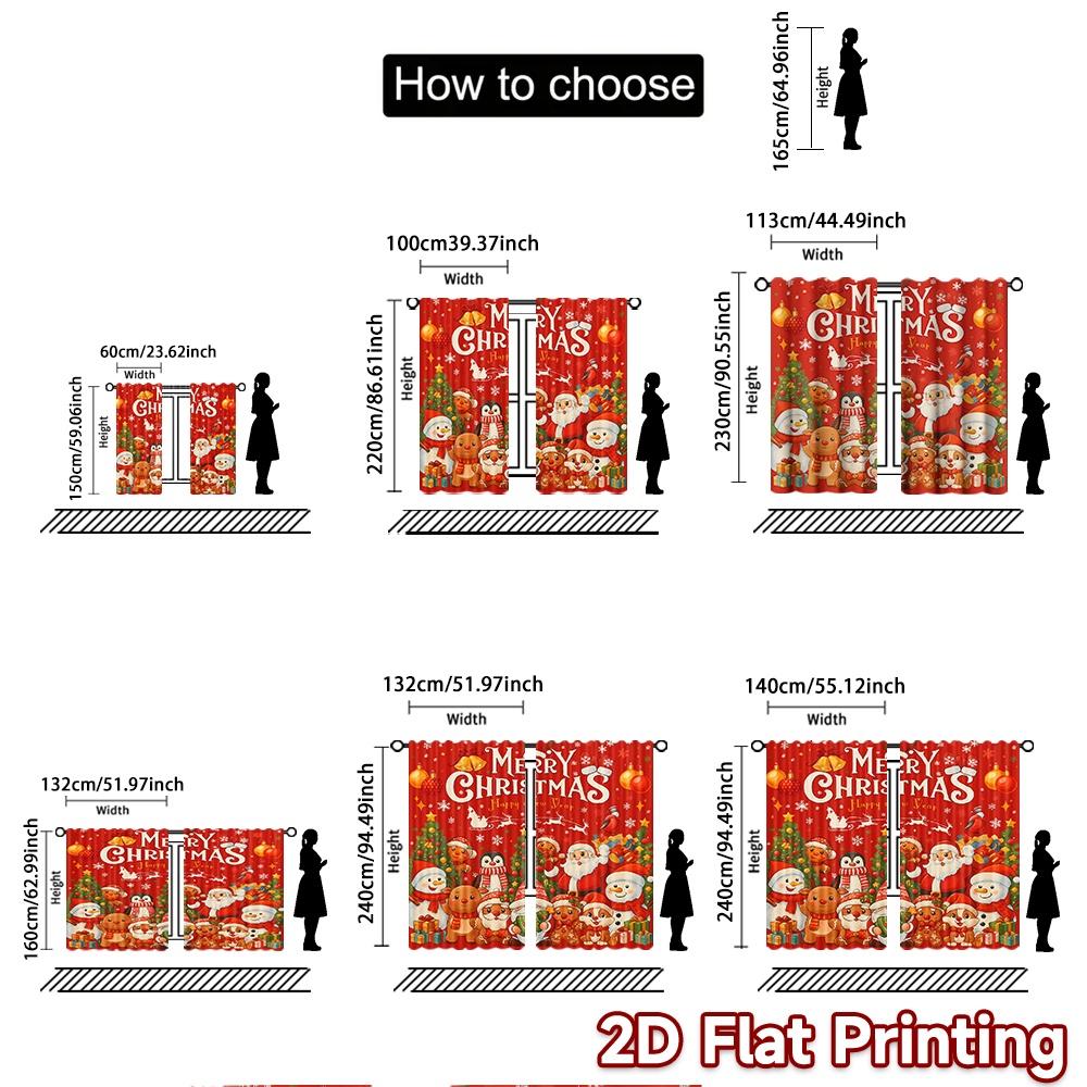 2 Stück, 2D-FLACHDRUCK Vorhänge (Ohne Stange) Festliche Freude Weihnachtsferienvorhänge mit Digitaldruck Polyester Einfache Installation