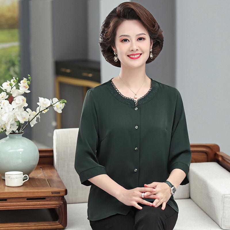 

Elegant Red Mulberry Silk Top for Middle-Aged and Elderly Women 4XL (135-150 lbs) темно-зеленого