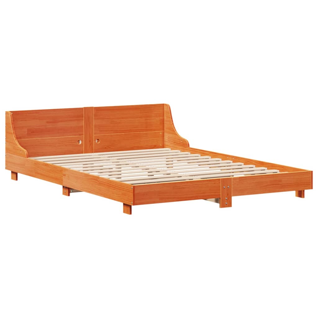 Solid Wood Bed Without Mattress Wax Brown 160x200 Cm Pine Wood