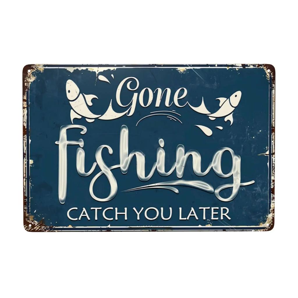 1pc Vintage Fishing Metal Signs Fish Cabin Lake House Sign Gifts for Fisherman Fishing Wall Art Funny Decor for Home 8x12 Inc