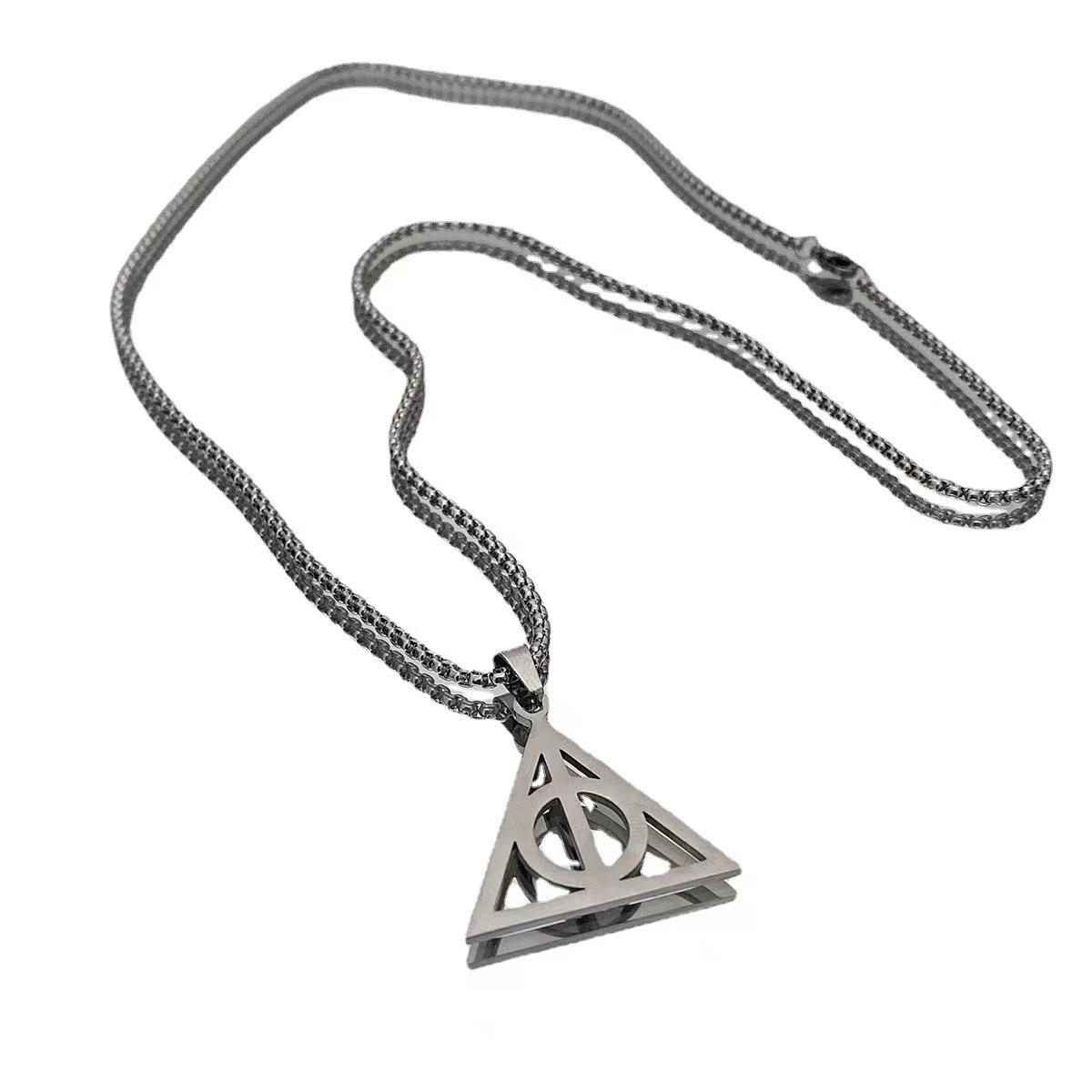

New ins Versatile Commuter Personality Trendy Cold Wind Triangle Round Long Necklace Accessories