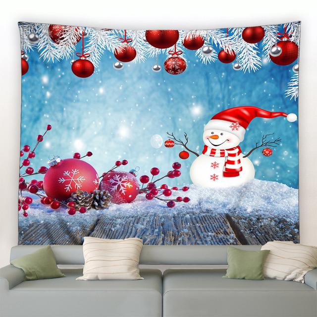 Snowman Christmas Tapestry Winter Pine Tree Snowflake Birds Forest Park Landscape Xmas Wall Hanging Home Living Room Decor Mural
